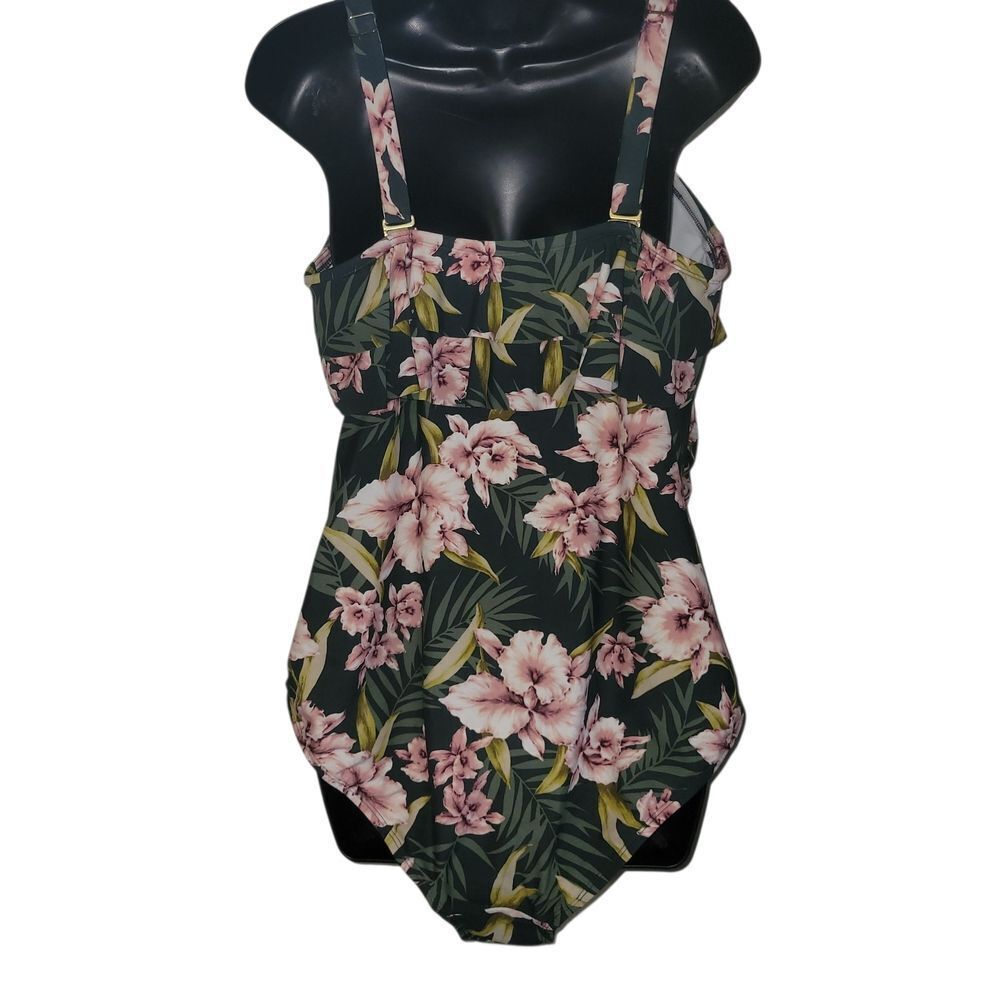 Kona Sol Olive Green And Pink Floral One Piece Swimsuit Size 22 W - Picture 4 of 7